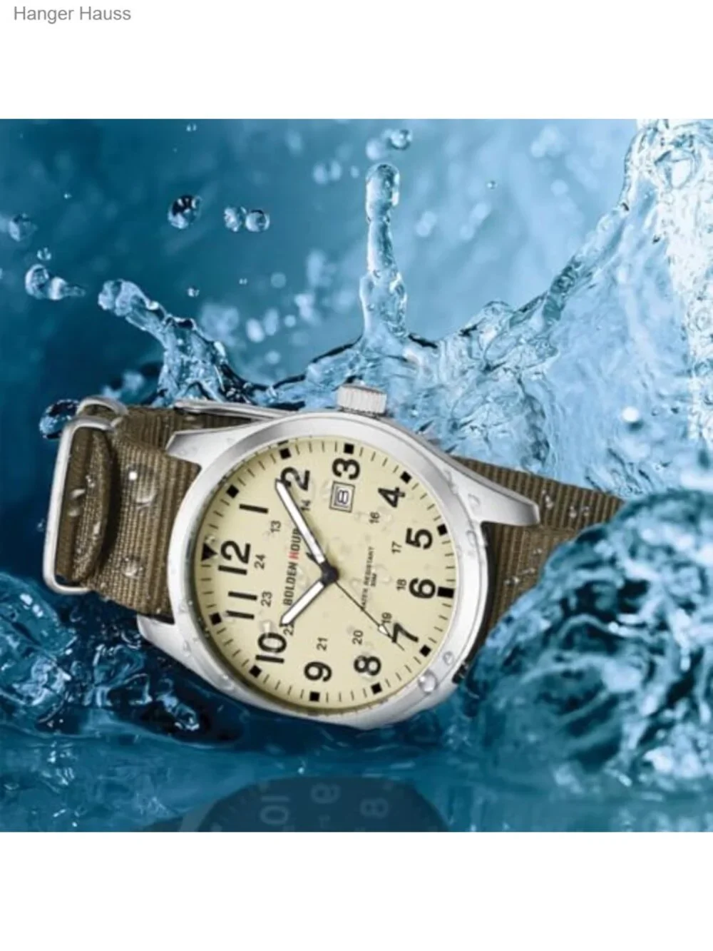 Men's Military Time Nylon Strap Watch, Japanese Quartz, Easy Read Dial, Glowing